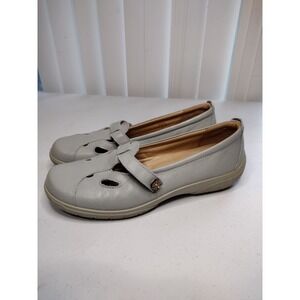 Hotter Nirvana Women's Light Grey Leather Comfort Mary Jane Flats Shoes US 11
